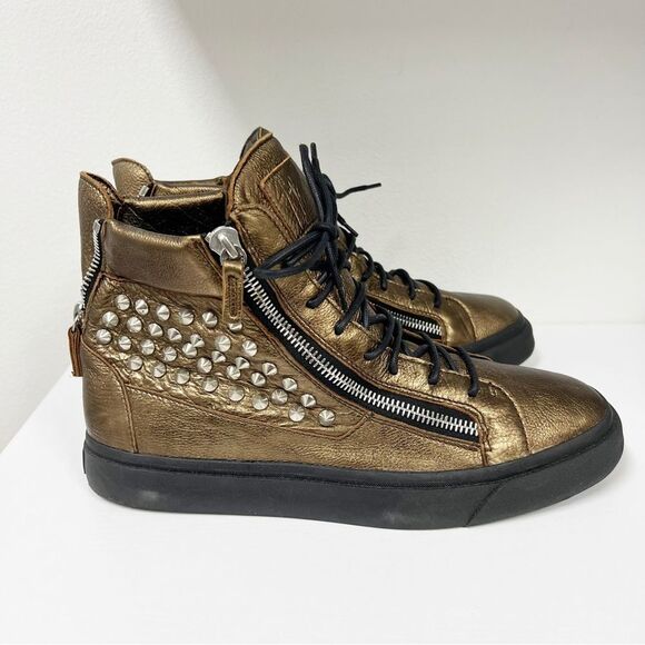 Giuseppe Zanotti Studded Sneakers Metallic Copper Zipper 46 13 Leather - Picture 3 of 7